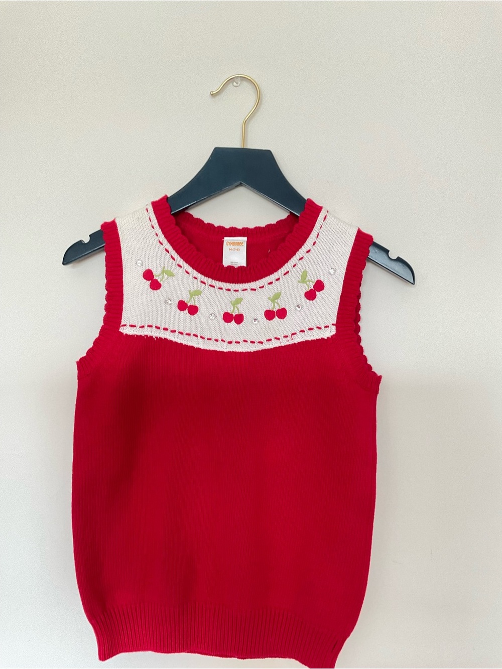Gymboree Girls Red Sleeveless Knit Top with Cherry Embroidery Size M(7-8)